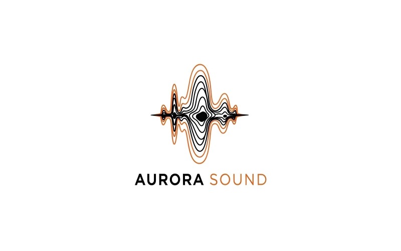 Conception de logo représentant une visualisation abstraite d'ondes sonores dans des tons terreux et avec des lignes noires.