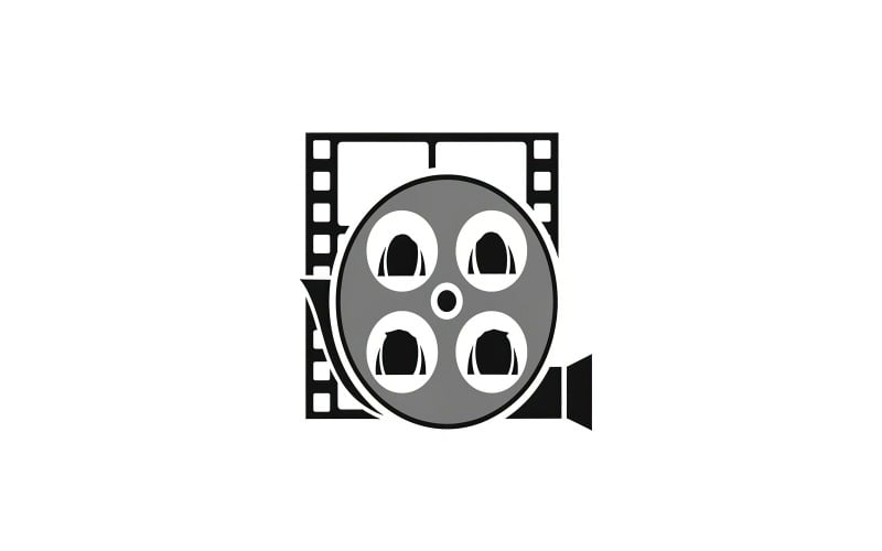 Grafisch pictogram met een filmrol over een filmstrook naast een videocamera