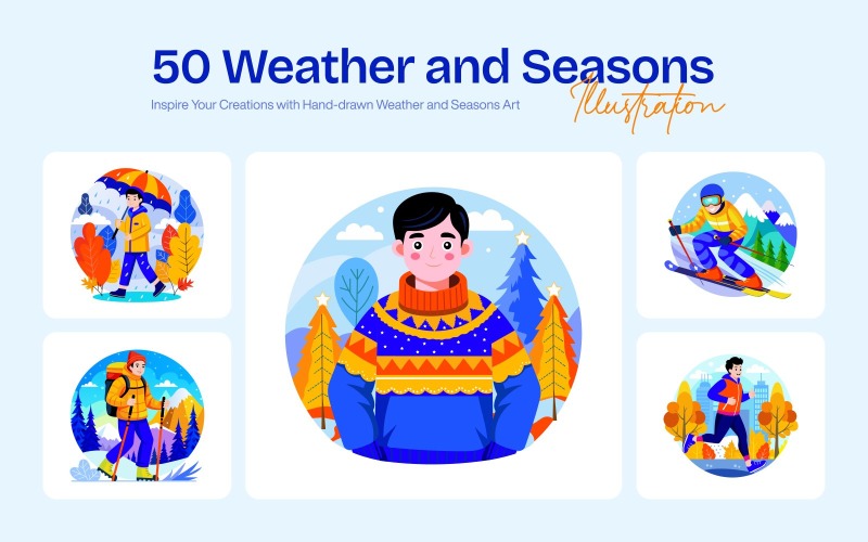 Set di illustrazioni invernali e stagionali