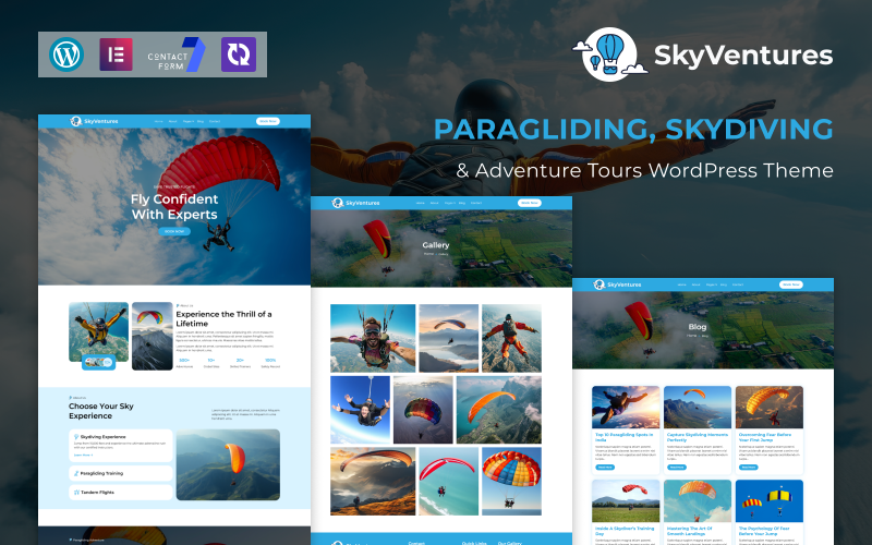 SkyVentures – WordPress-thema voor paragliden, skydiven en avontuurlijke tours