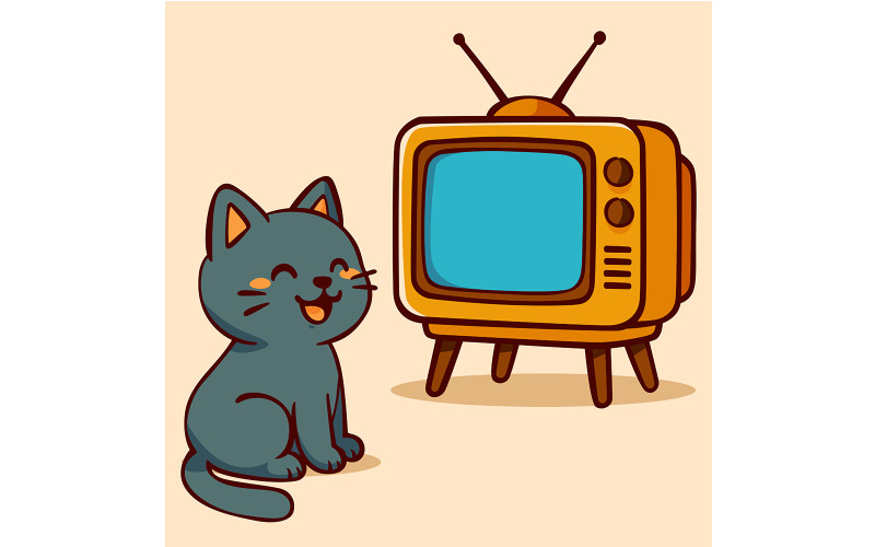 Macska ül a televízió mellett