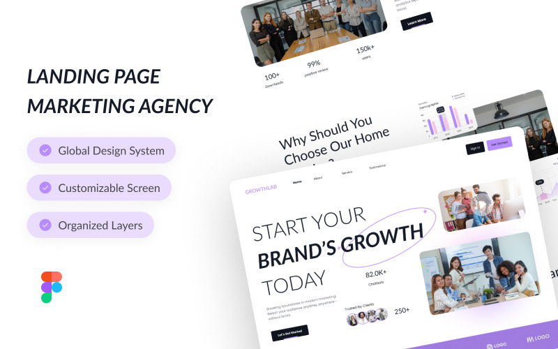 GrowthLab – Kreatív marketingügynökség landing page Figma sablon