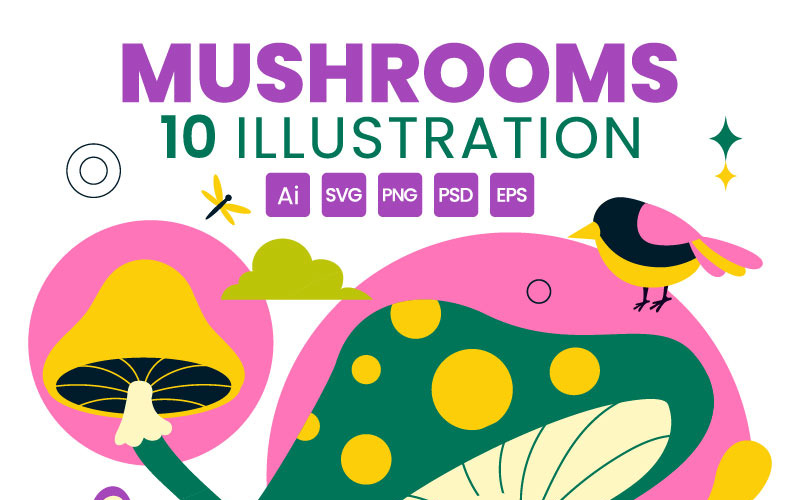 10 svampar vektorillustration