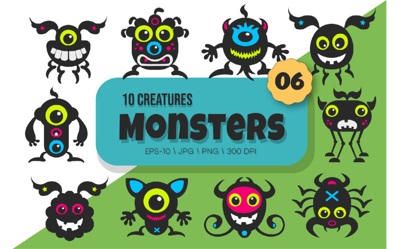 Nyckfulla monsterpaket 06. T-shirt, PNG. GRATIS.
