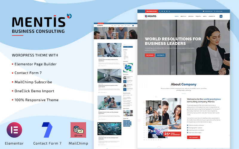 Mentis - Tema Elementor de WordPress para consultoría empresarial y multipropósito