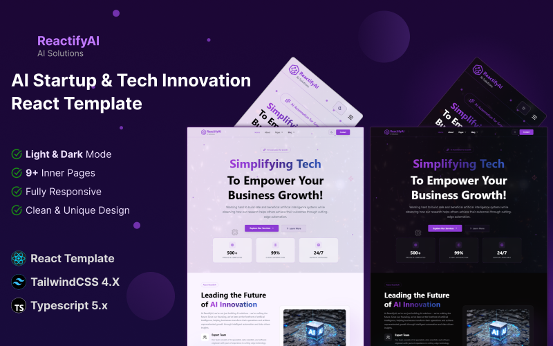 ReactifyAI – szablon React dla startupów zajmujących się sztuczną inteligencją i innowacjami technologicznymi