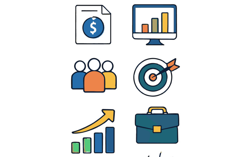 Business-Icon-Paket mit den Schwerpunkten Finanzen, Analyse und Teamarbeit