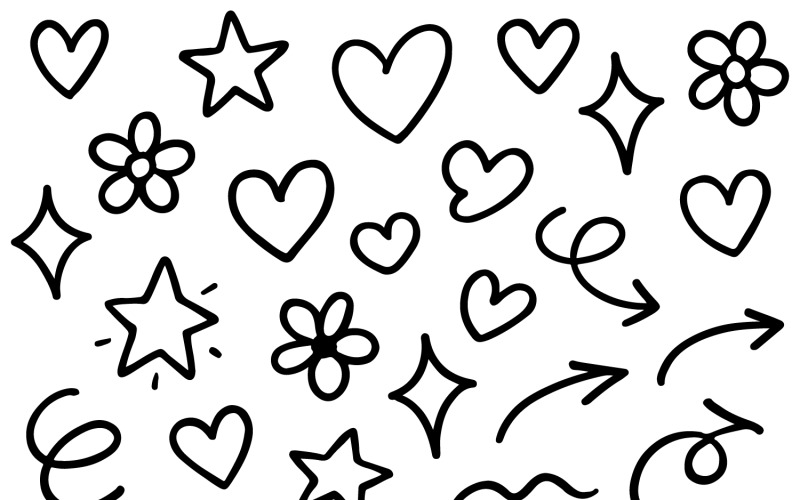 Söt doodle ikonsamling med handskissad