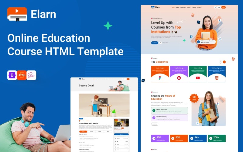 Elearn – Modello HTML per la vendita e l'istruzione di corsi online
