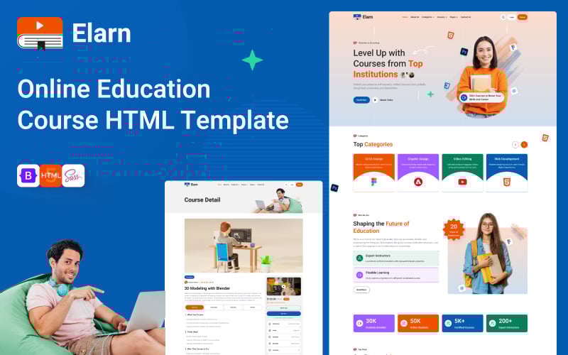 Elearn – HTML-sjabloon voor online cursusverkoop en onderwijs