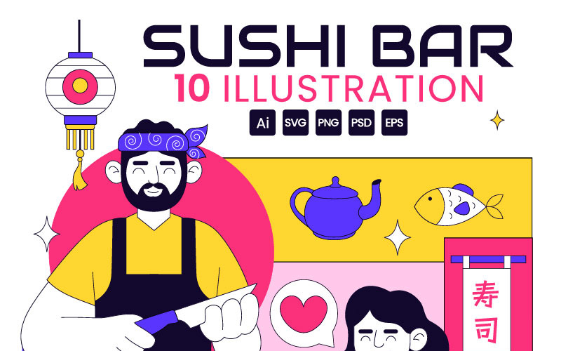 Ilustração vetorial de 10 bares de sushi