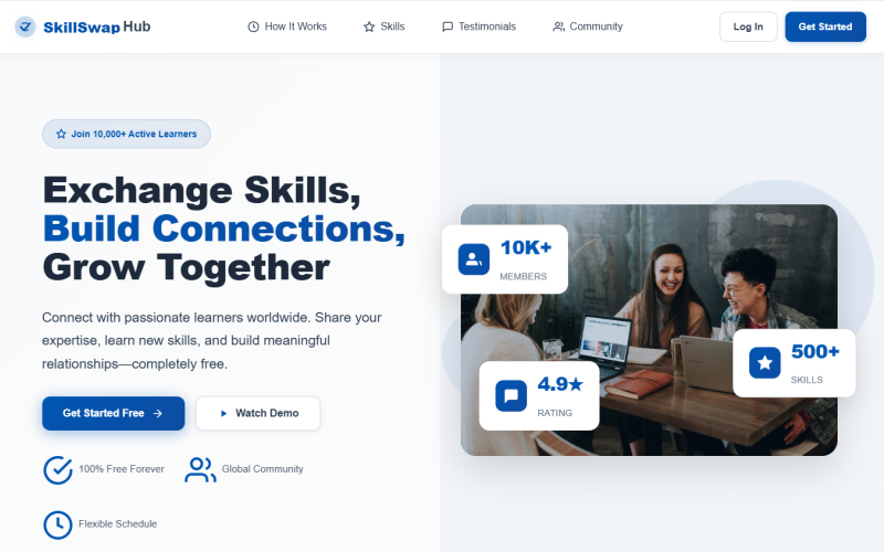 SkillSwap Hub - HTML CSS JS Duyarlı Açılış Sayfası Şablonu