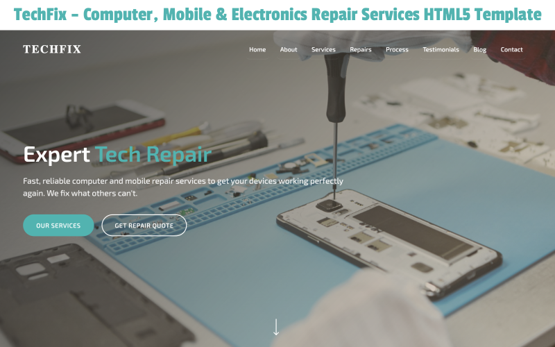 TechFix – HTML5 šablona pro opravy počítačů, mobilních telefonů a elektroniky