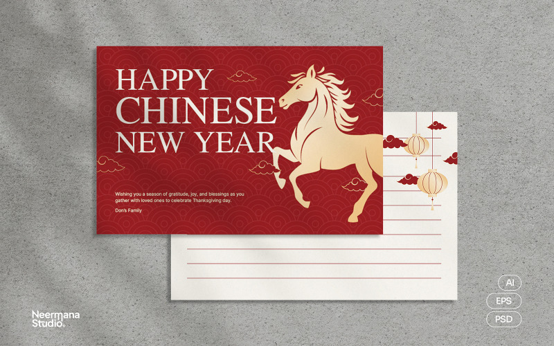 Carte de vœux rouge pour le Nouvel An chinois - Cheval