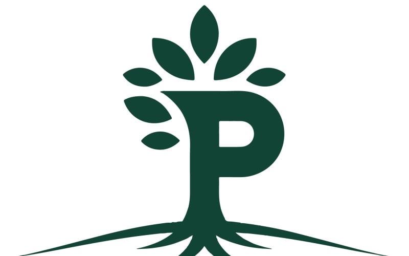 Im Mittelpunkt steht ein markanter geometrischer Buchstabe P.