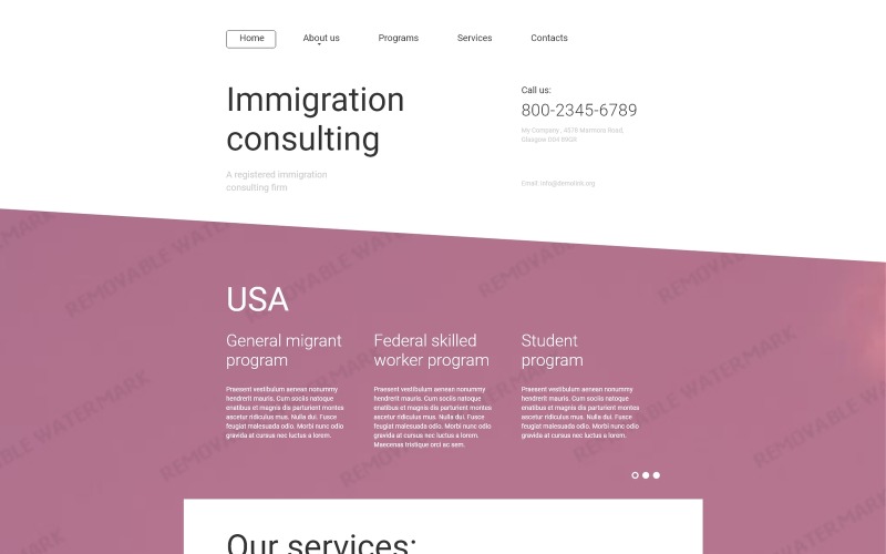 Modello di sito Web di consulenza sull'immigrazione
