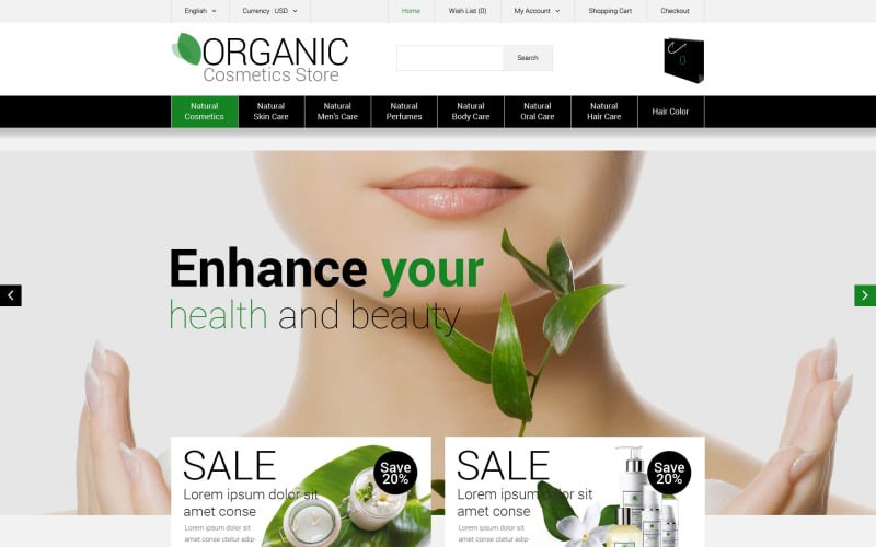Plantilla OpenCart de Tienda de Cosméticos Orgánicos