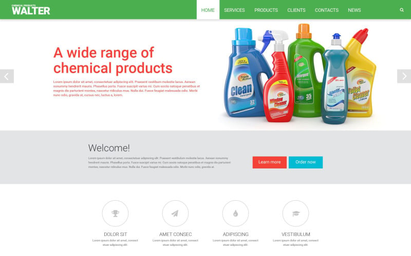 Plantilla web para sitio web de productos químicos