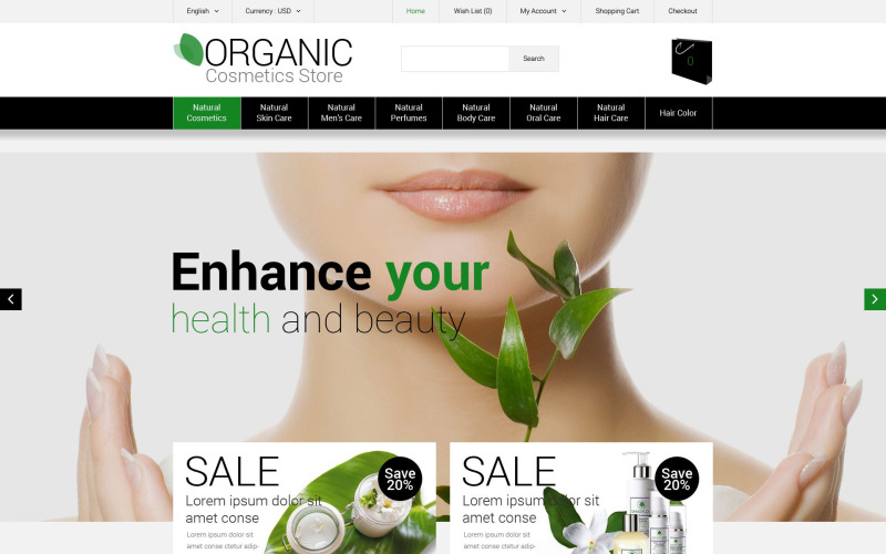 Szablon OpenCart sklepu organicznych kosmetyków