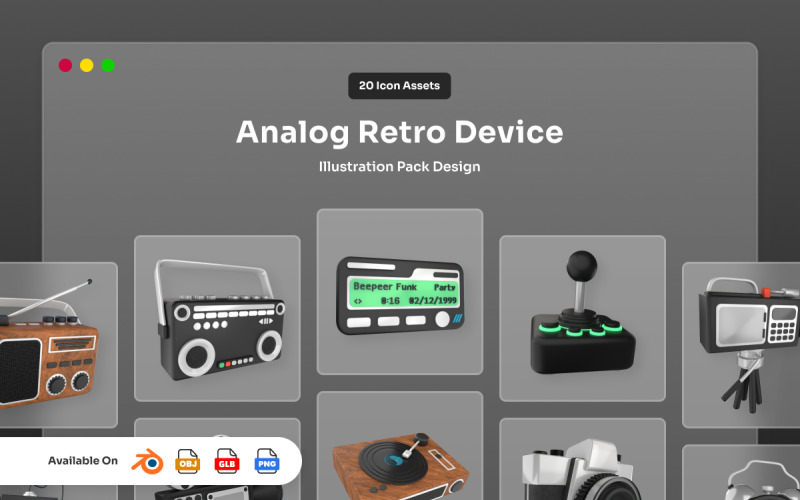 Ikony 3D urządzeń analogowych retro