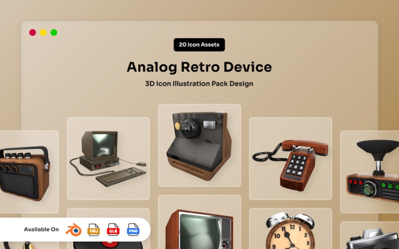 Ikony 3D urządzeń analogowych Vintage