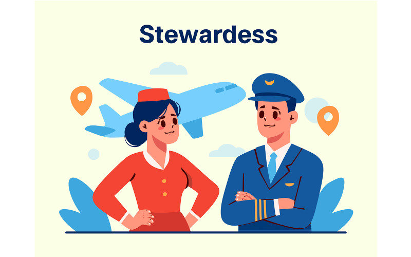 Hombres y mujeres con uniformes de auxiliares de vuelo