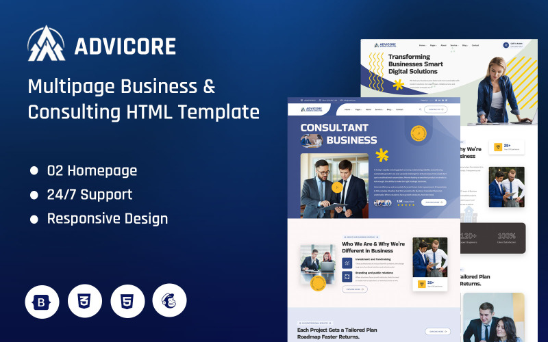 AdviCore — wielostronicowy szablon HTML dla biznesu i doradztwa