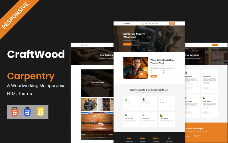 Craftwood - Wielofunkcyjny motyw HTML dla majsterkowiczów zajmujących się obróbką drewna i ciesielstwem
