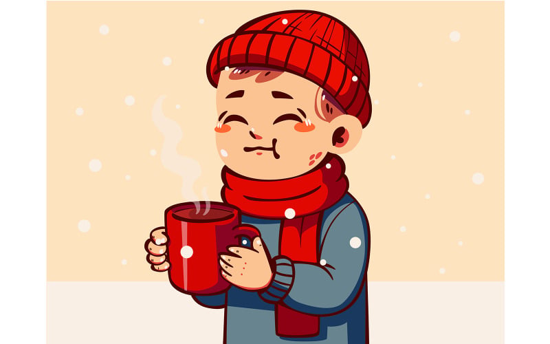 Tecknad pojke som håller en kopp kaffe 01