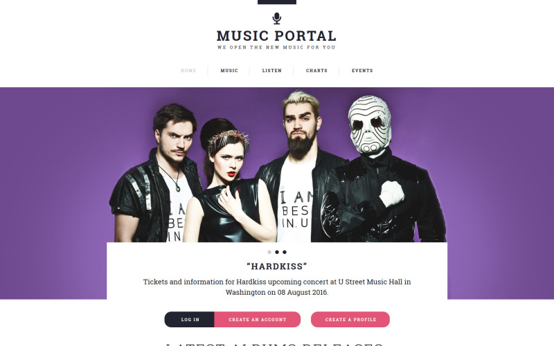Plantilla de sitio web adaptable para portal de música