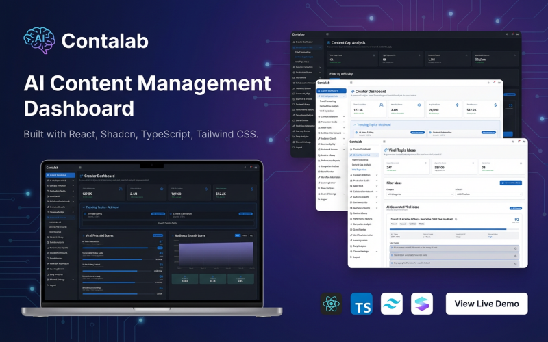 Contalab – Tableau de bord de création de contenu basé sur l'IA (React.js + TypeScript + Tailwind CSS + shadcn/ui)