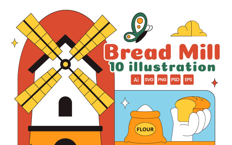 10 traditionell brödkvarn vektorillustration