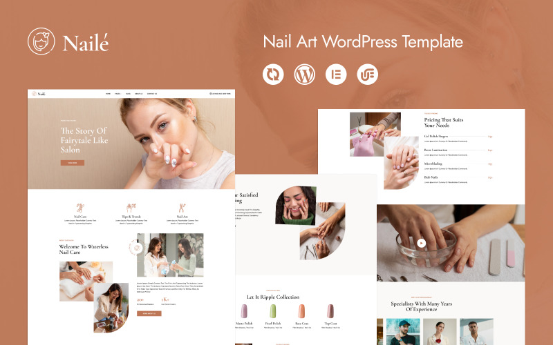 Nailé - Modelo minimalista para WordPress Elementor para arte e beleza em unhas