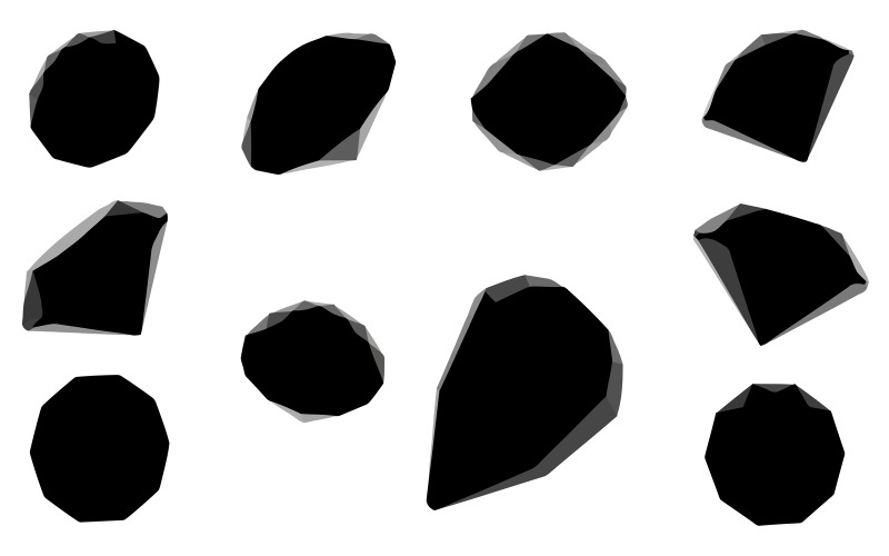 Abstracte zwarte geometrische veelhoekige vectorvormen geïsoleerd op een witte achtergrond