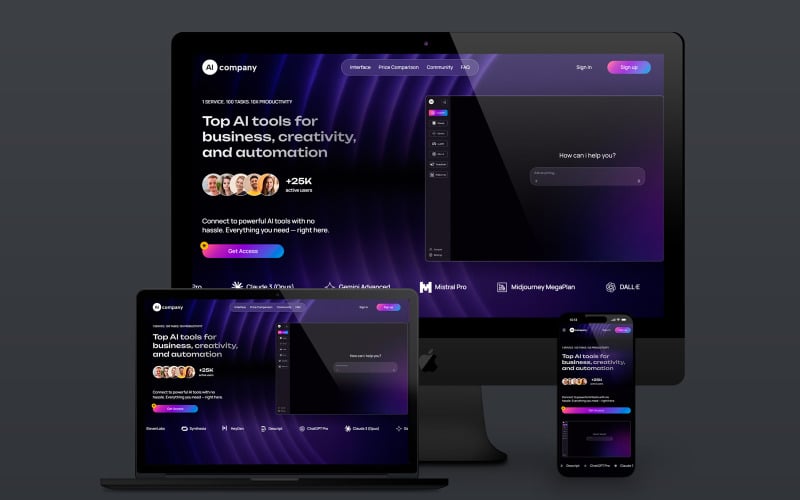 Платформа штучного інтелекту – сучасний шаблон цільової сторінки SaaS та стартапів