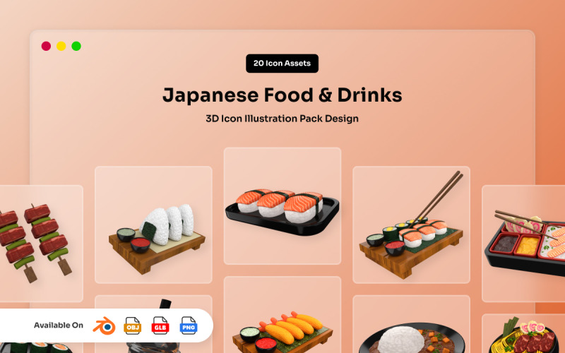 Japanisches kulinarisches 3D-Icon-Paket