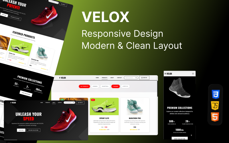 Modèle HTML Velox – Modèle e-commerce premium pour les boutiques de chaussures et d'articles de sport