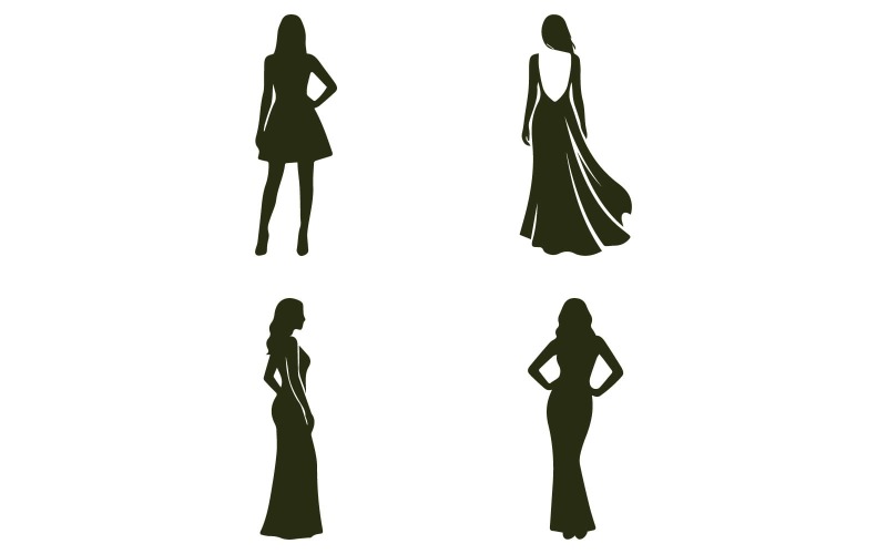 quatre silhouettes de mode couleur unie