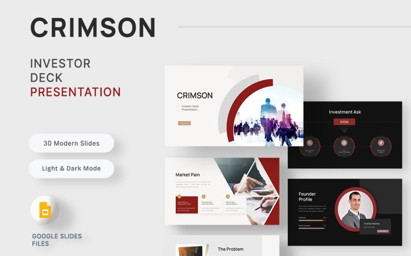 Crimson – Google Slides-Vorlage für Investorenpräsentationen