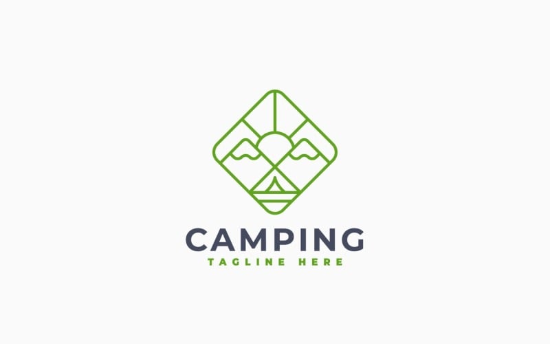 Design de logotipo para acampamento e aventura na montanha