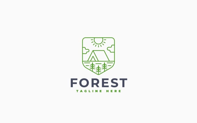 Design de modelo de logotipo para acampamento na floresta