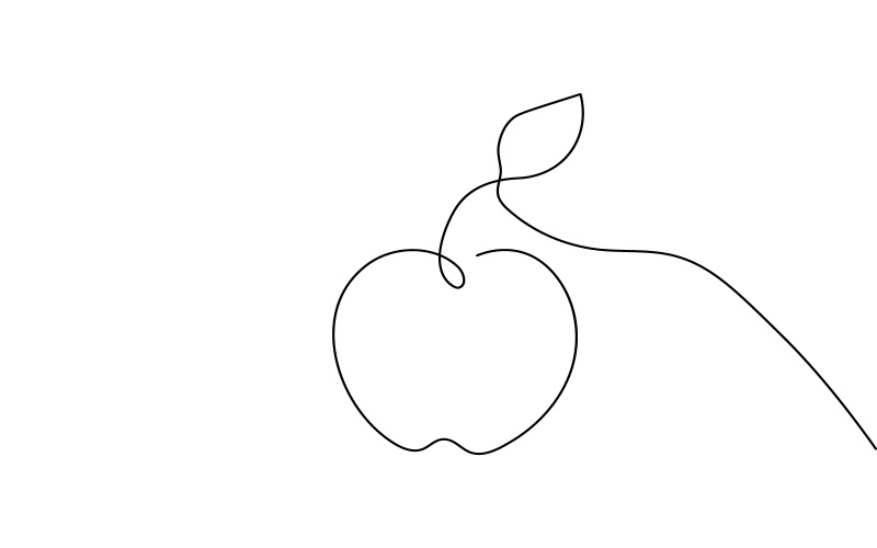 20. Pomme, dessin au trait continu sur fond blanc