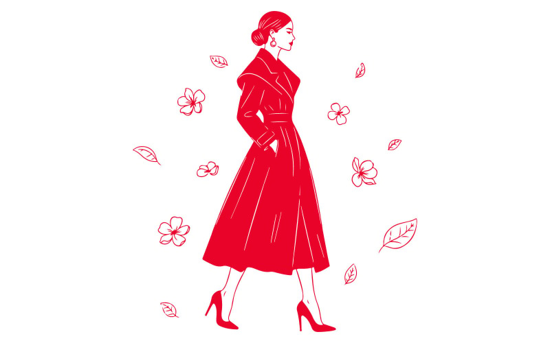 Illustration de mode pour robe manteau d'hiver. Création de logo pour une marque de vêtements et d'accessoires de mode.