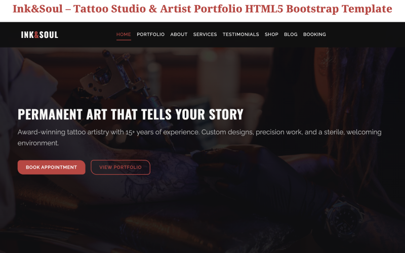 Ink&Soul – HTML5 Bootstrap-mall för tatueringsstudio och artistportfölj