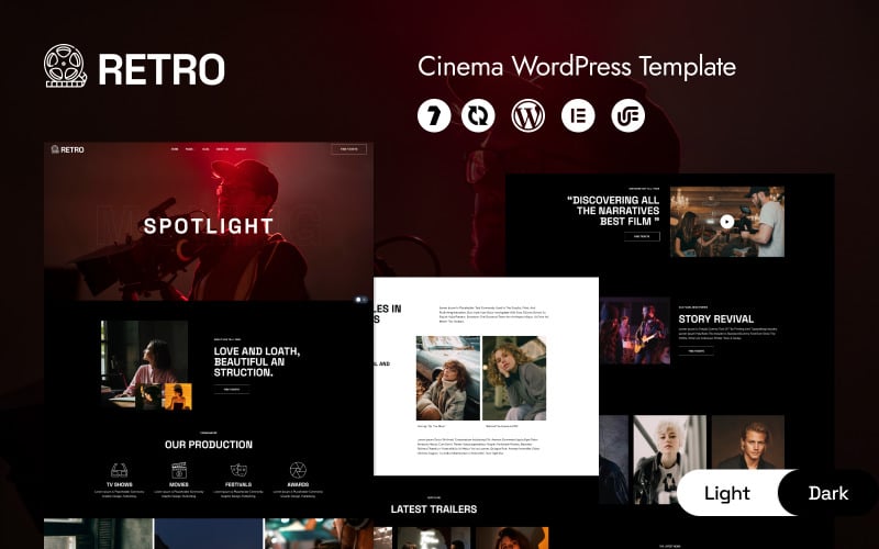 Retro - Plantilla minimalista multipropósito de WordPress para Elementor de estudios cinematográficos y cine
