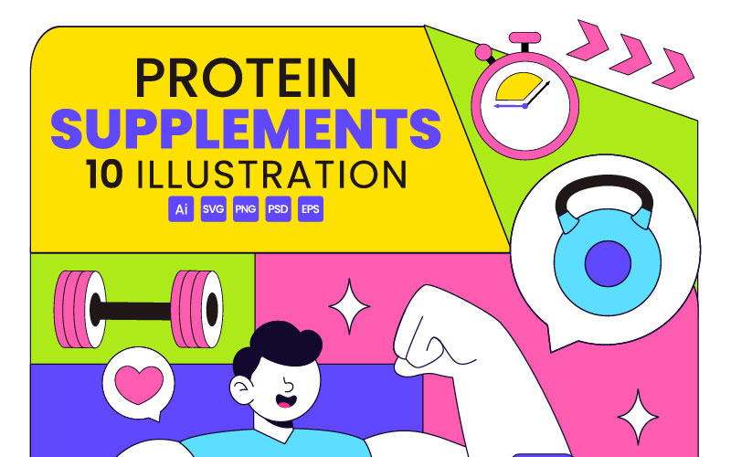 10 illustrationer av proteintillskott