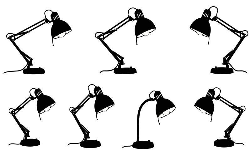 Naadloos patroon van zwarte silhouet bureaulampen, geïsoleerd op een witte achtergrond.