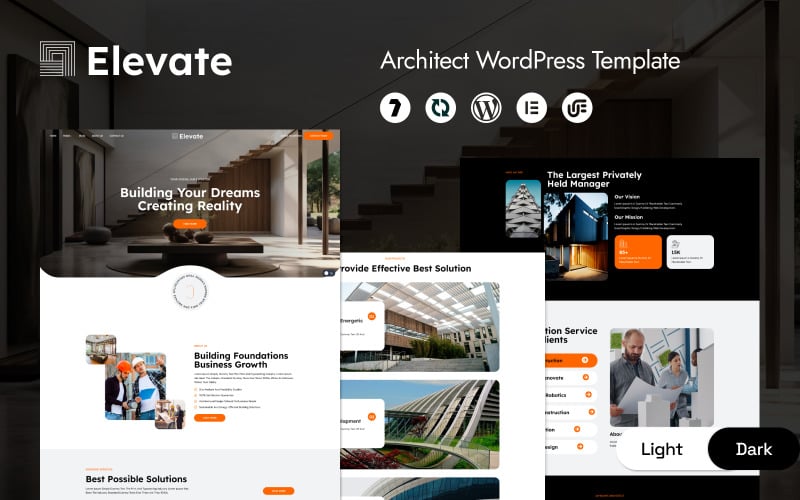 Elevate - Modelo minimalista para WordPress Elementor para arquitetura e construção