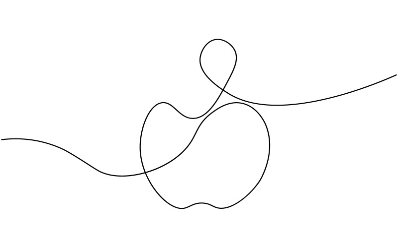 29. Apfel-Zeichnung in einer durchgehenden Linie auf weißem Hintergrund