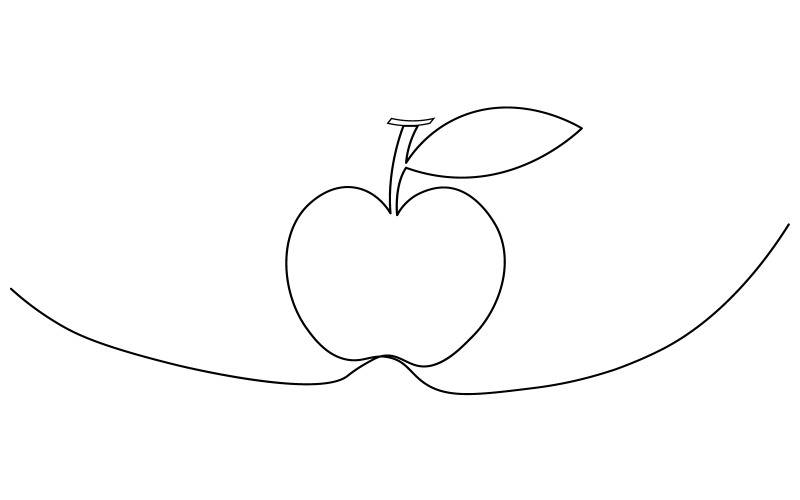 30. Apfel-Zeichnung in einer durchgehenden Linie auf weißem Hintergrund